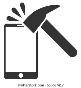 Hammer Break Smartphone vector icon. Flat gray symbol. Pictogram is isolated on a white background. Designed for web and software interfaces.