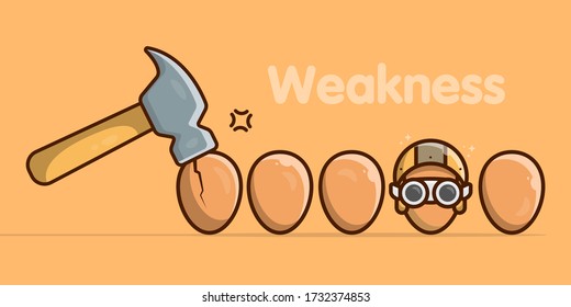 The hammer breaks the eggs. The eggs are too fragile so they need protection so they are not broken . Background that are suitable for web page, banner, flyer, sticker, card. Vector Weakness.