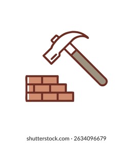 Hammer and bricks construction tools against White Background illustration