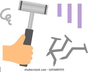 
Hammer und zerbrochener Nagel, einzelne Vektorillustration.