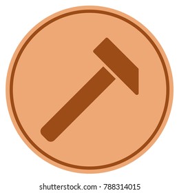 Hammer bronze coin icon. Vector style is a copper flat coin symbol.