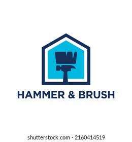 Hammer And Brush Home Repair Logo Concept