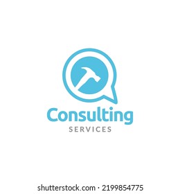 hammer with bubble chat talk logo design