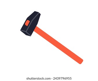 Hammer, building tool icon. Construction, repair, work instrument with handle. Manual handheld hitting equipment for nails, handcraft. Flat graphic vector illustration isolated on white background