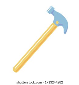 Hammer cartoon icon on white background.Carpentry tool flat vector illustration. building symbol Isolated clip art. Typical simplistic hammer object.