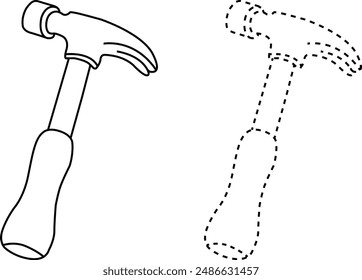 Vector e ilustración de dibujos animados de martillo, blanco y negro, dibujado a mano, estilo de boceto, aislado sobre fondo blanco. doted 
