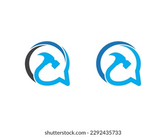 Icono de símbolo de signo de diseño de elemento con el logotipo de la burbuja de la caja de conversación de martillo. Construcción, Casa, Logotipo de Reparación Doméstica. Plantilla de ilustración de vector