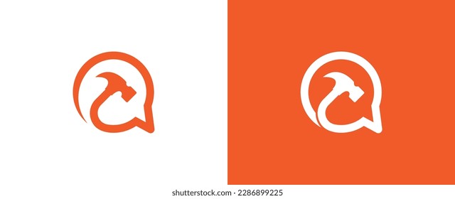 Martillo Caja de conversación Mensaje Logo Símbolo de concepto icono de símbolo Diseño de elemento. Construcción, Casa, Logotipo de Reparación Doméstica. Plantilla de ilustración de vector