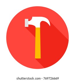 Hammer Circle Icon. Vector Illustration Flat Style with Long Shadow.