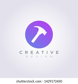 Hammer Circle Vector Illustration Design Clipart Symbol Logo Template.