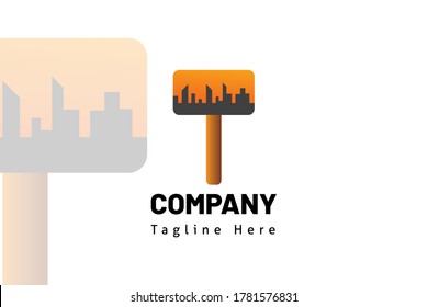 Logo-Vorlage für Hammer-Stadt-Illustration für Symbolbau, Entwicklerimmobilien, Logo, Markensystem, Marketing-Kit und Bauunternehmen