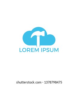 Hammer With Cloud Logo Design. Renovation or repairment vector logo design concept.