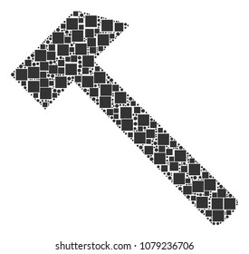 Hammer collage icon of square shapes and spheric dots in different sizes. Vector objects are formed into hammer composition design concept.