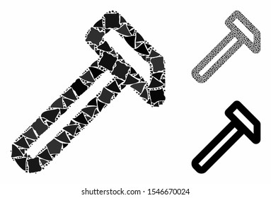 Hammer composition of bumpy items in different sizes and shades, based on hammer icon. Vector bumpy pieces are combined into illustration. Hammer icons collage with dotted pattern.