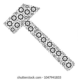 Hammer composition of gear components. Vector gearwheel elements are united into hammer figure.