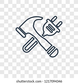 Hammer concept vector linear icon isolated on transparent background, Hammer concept transparency concept in outline style