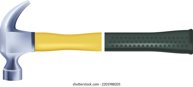 Hammer consisting of wooden and metal part, isolated hand object for driving nails and crushing rock. Handyman kit, tools and instruments for fixing and repairing working. Vector in flat style