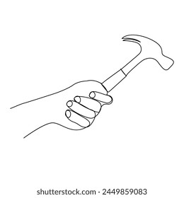 Construcción de martillo Diseño de Vector de arte de ilustración de dibujo de una sola línea continua