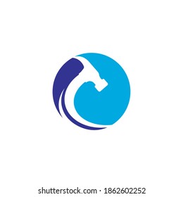 Ilustración del logotipo de construcción de martillo Diseño plano
