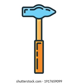 Hammer construction repair tool icon, concept sledgehammer work toolkit renovation house line flat vector illustration, isolated on white. Object hand hardworking device.