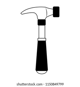Hammer construction tool in black and white