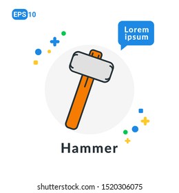Hammer Construction Tool Flat icon . Used For web, logo, mobile app, User Interface and Infographic