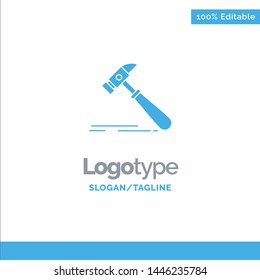 Hammer, Construction, Tool, Strong, Carpenter Blue Solid Logo Template. Place for Tagline