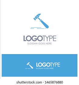 Hammer, Construction, Tool, Strong, Carpenter Blue Solid Logo with place for tagline. Vector Icon Template background