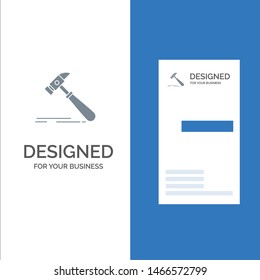 Hammer, Construction, Tool, Strong, Carpenter Grey Logo Design and Business Card Template. Vector Icon Template background