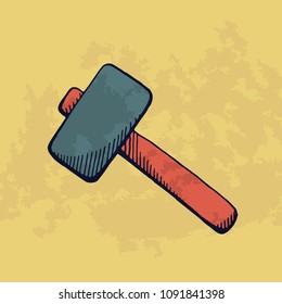 Hammer for construction. Vector illustration tool. Design renovation. Handdrawn