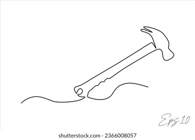 hammer continuous line art vector illustration