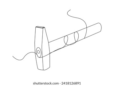 Hammer in Continuous one simple single line drawing. One line drawing background. Continuous line drawing of hammer and nail. Vector illustration.
