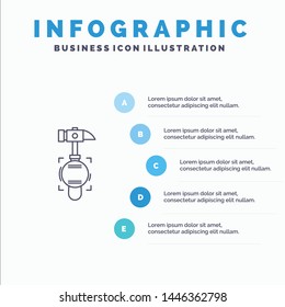 Hammer, Crash, Break, Tool Line icon with 5 steps presentation infographics Background