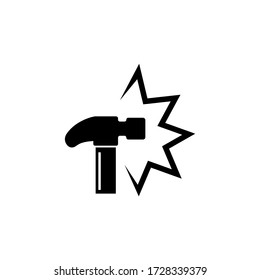 Hammer Crash, Knock, External Influence. Flat Vector Icon illustration. Simple black symbol on white background. Hammer Crash, Knock, Tool Kick sign design template for web and mobile UI element