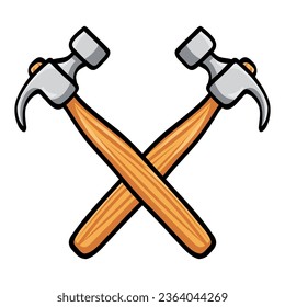 Hammer Cross Crossed Cartoon Drawing Icon Illustration Vector Art