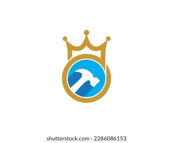 Hammer Crown Logo Concept sign symbol icon Element Design. Construction Building, House, Home Repair Logotype. Vector illustration template