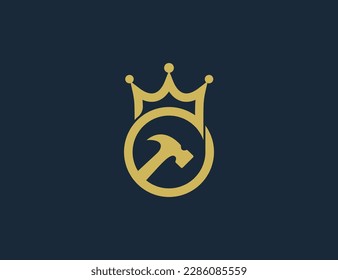 Hammer Crown Logo Concept symbol sign icon Element Design. Construction Building, House, Home Repair Logotype. Vector illustration template