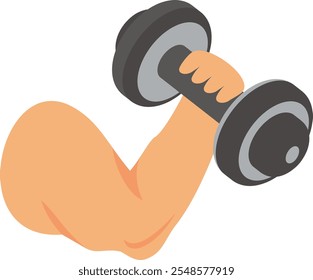 Concepto isométrico del entrenamiento del brazo del rizo del martillo, diseño del icono del Vector del crecimiento del bíceps, símbolo de la salud de la aptitud, signo del levantamiento de pesas del entrenamiento, equipo de entrenamiento personal