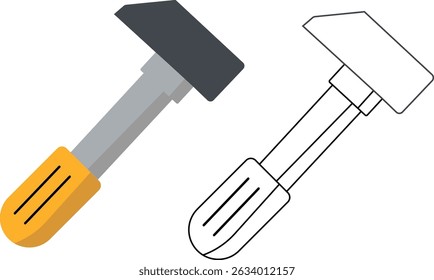 Hammer Design Filled Vector vs Line Art, Construction Tool Clipart