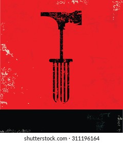 Hammer design on red background, grunge vector
