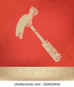 Hammer design on red background, grunge vector