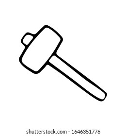 Hammer im Dudelstil. Einziger Umriss. Handgezeichnete Vektorillustration auf schwarz-weißem Hintergrund.