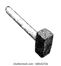 Hammer drawn in ink. Rough drawing. Black and white. Engraving.