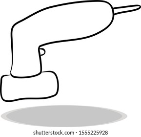 Hammer drill icon, flat design, hand drawing. Illustration of  repair, contour of symbol black