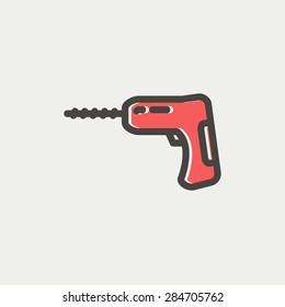 Hammer drill icon thin line for web and mobile, modern minimalistic flat design. Vector icon with dark grey outline and offset colour on light grey background.