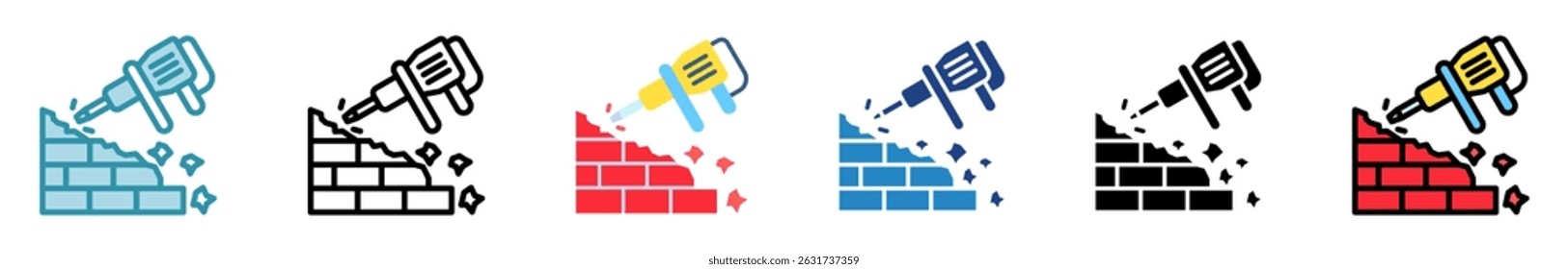 Hammer Drill multi estilo, mini ilustração ícone conjunto. contorno, plano, glifo, cor da linha. vetor para IU, UX, aplicativo, web, digital ou impressão, relacionado à indústria, construção, engenharia civil.
