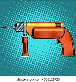 Hammer drill power tools pop art retro style