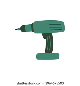 Hammer drill. Screwdriver. Electric cordless handheld household repair tool. Colorful vector illustration isolated hand drawn