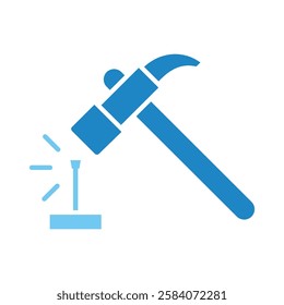 Hammer dual tone blue color icon, mini, small illustration. use for modern concept, print, UI, UX kit, web and app development. Vector EPS 10, related to industrial, business, finance, investment.