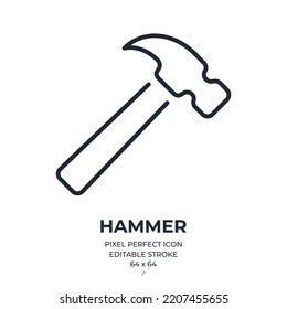 Hammer editable stroke outline icon isolated on white background flat vector illustration. Pixel perfect. 64 x 64.